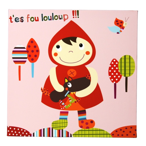 Ebulobo Tableau Canvas Chaperon Rouge T'es Fou Louloup - 30x30 cm